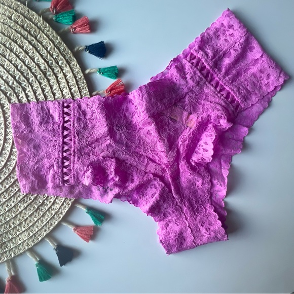 Victoria's Secret The Lacie Floral Lace Cheeky Panty Berry Gelato Medium NEW - Picture 3 of 4